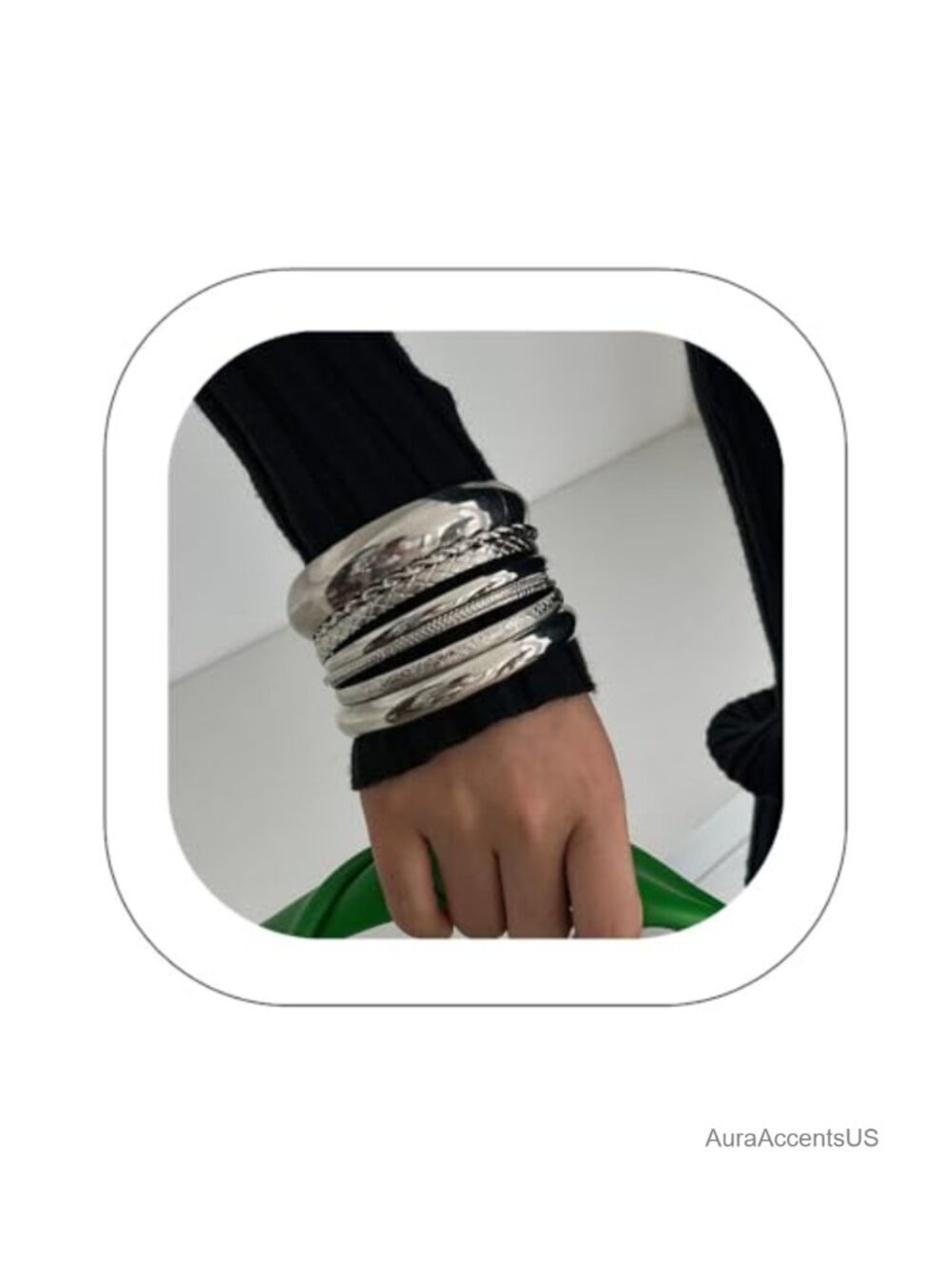 Chunky Stackable Metal Bangle Bracelet Set Textured Carved Wide Bangles
